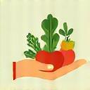 Hand holding fresh seasonal vegetables icon