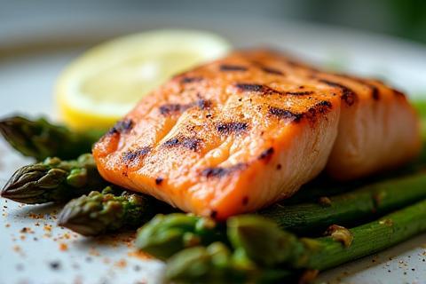 Grilled salmon with roasted asparagus