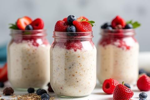 Overnight oats in jars with fruit