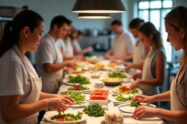 People participating in a healthy cooking class